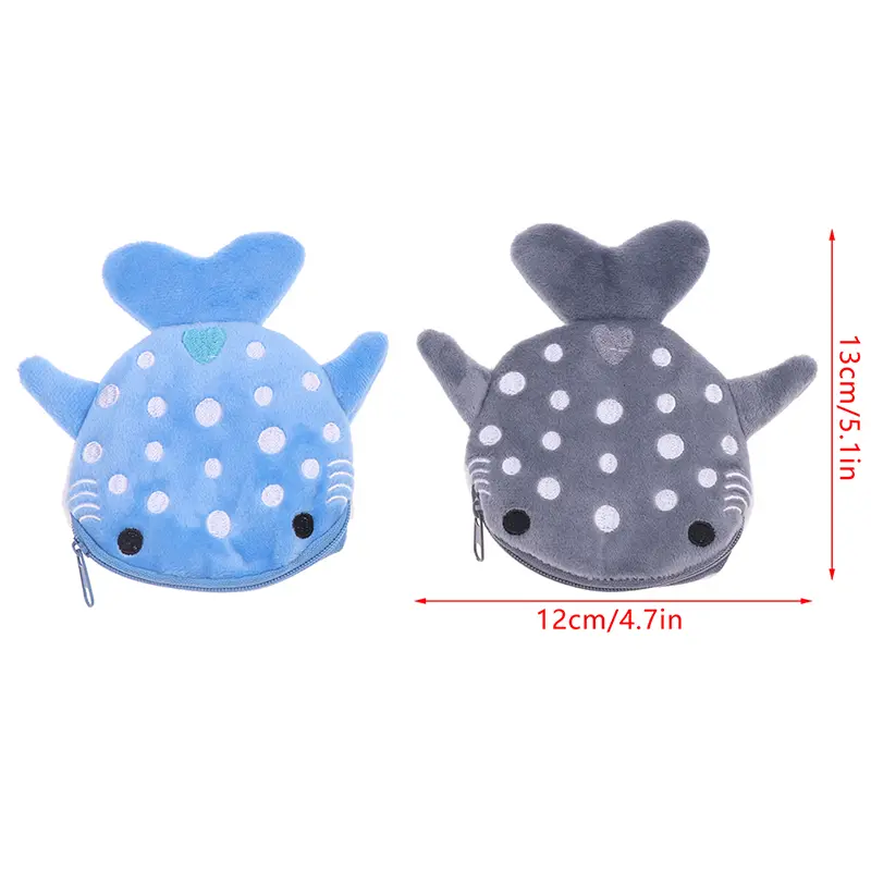 Cute Cartoon Plush Shark Coin Purse - Plush Animal Wallet For Women And Kids With Zipper Closure