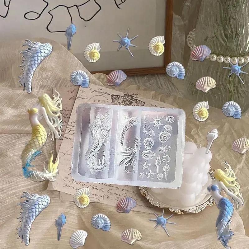 Ocean Series 3D Silicone Nail Art Mold Mermaid Starfish Shell Design Tool For DIY Manicure Carving Templates Nail Art Decor