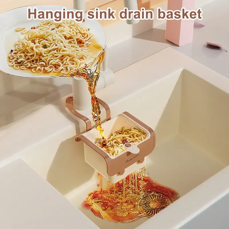 Cream Style Kitchen Sink Drain Basket Hanging Food Residue Filter For Separation Fruit Cleaning - Sink Separation Basket