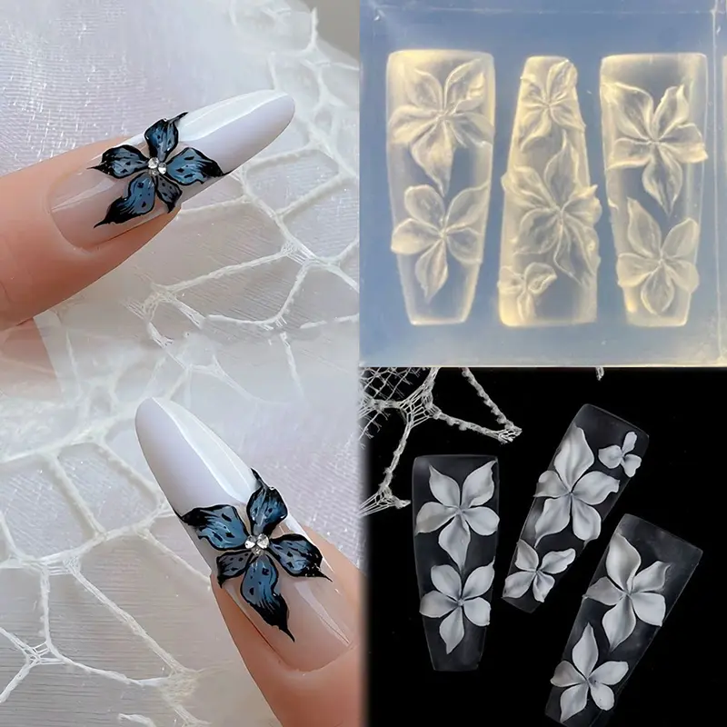 3D Nail Art Mold Curved Lily Flower Design Transparent Silicone Template For DIY Nail Decorations