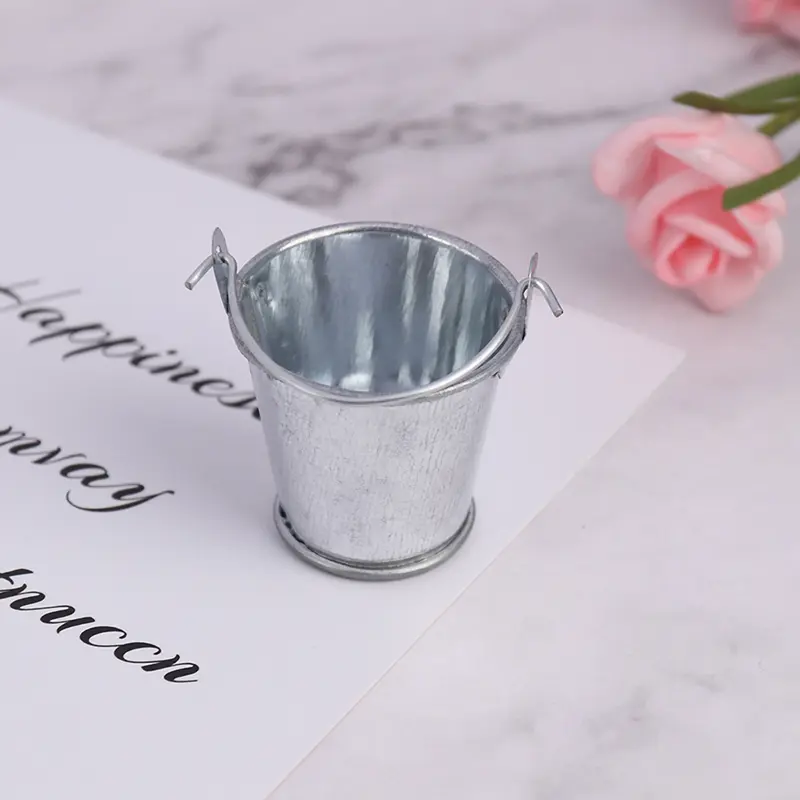 Miniature Dollhouse Farm Metal Milk Can Kettle Pot Flower Arrangement Bucket - Kids Pretend Play Toy For Doll House Decor