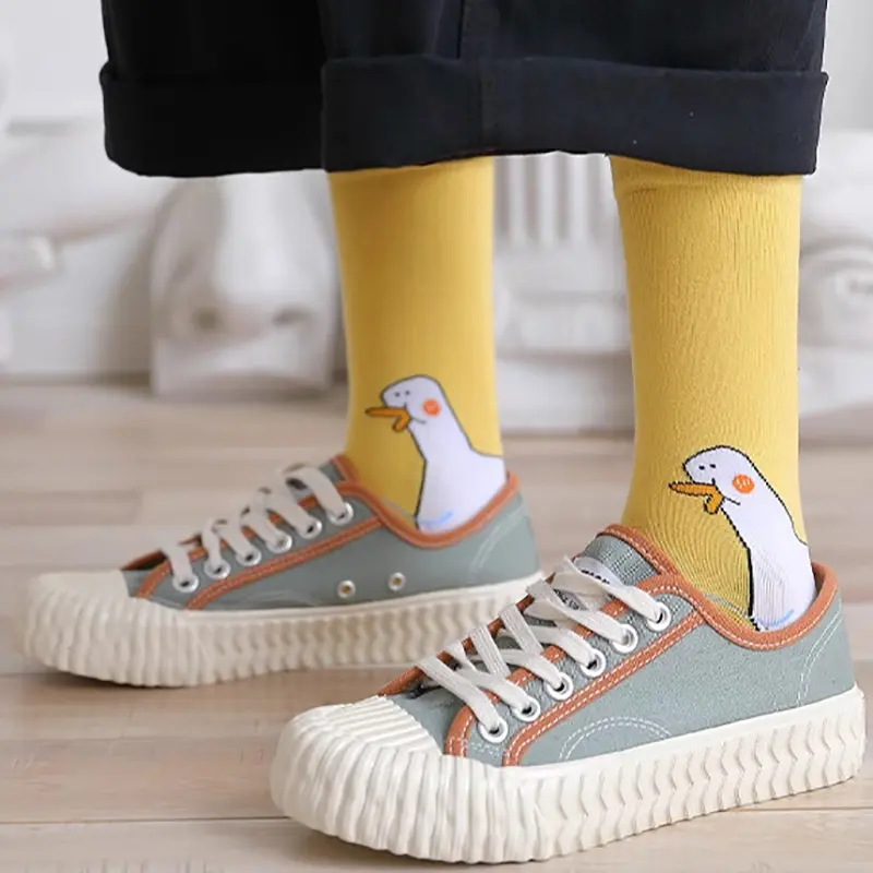 1 Pair Cartoon White Goose Socks Cute Little Duck Pattern Socks Lovely Mid Tube Socks For Girls Novelty Casual Sockwear