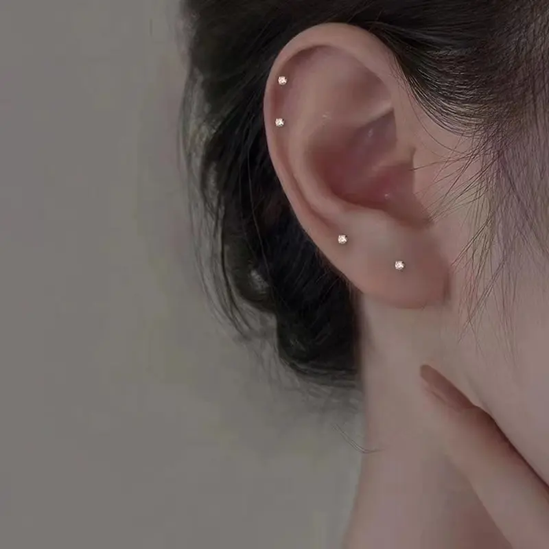 1Pair Fashion Trendy Mini Zircon Stud Earrings For Women Girls Daily Geometry Small Earrings Ear Bone Nail Jewelry Accessories