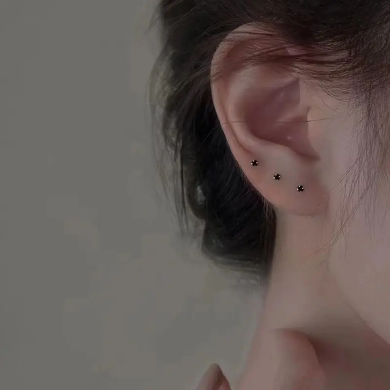 1Pair Fashion Trendy Mini Zircon Stud Earrings For Women Girls Daily Geometry Small Earrings Ear Bone Nail Jewelry Accessories