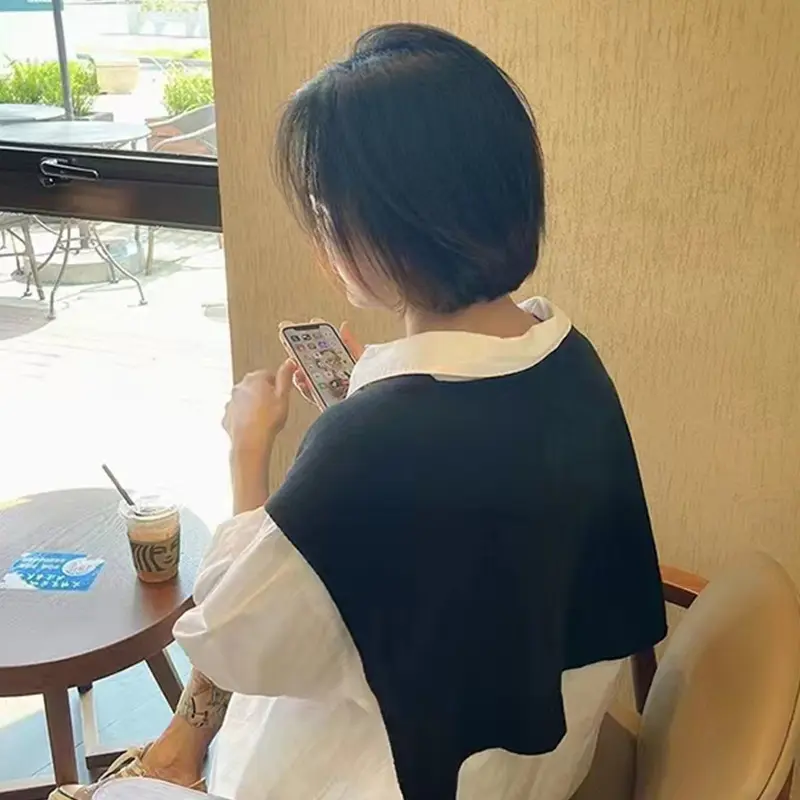 Korean Neck Guard Scarve Solid Color Woman's Knitted Cross Shawl Blouse Shoulders Fake Collar Cape Knotted Scarf