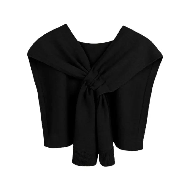 Korean Neck Guard Scarve Solid Color Woman's Knitted Cross Shawl Blouse Shoulders Fake Collar Cape Knotted Scarf