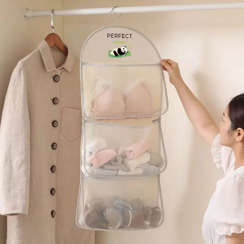 Wall Hanging Underwear Storage Bag Breathable Mesh Socks Organizer Wardrobe Toy Doll Storage Solution