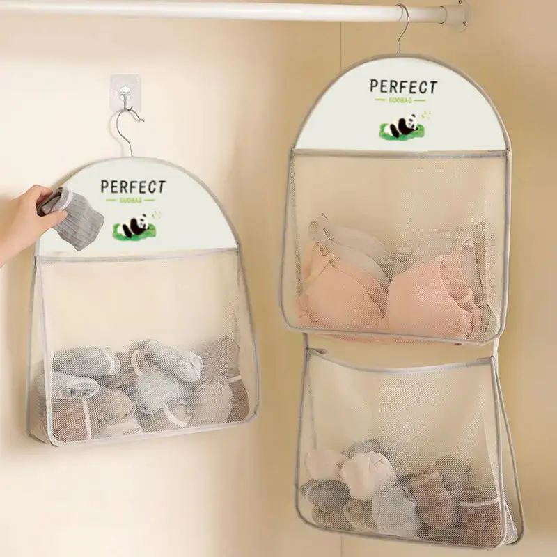 Wall Hanging Underwear Storage Bag Breathable Mesh Socks Organizer Wardrobe Toy Doll Storage Solution