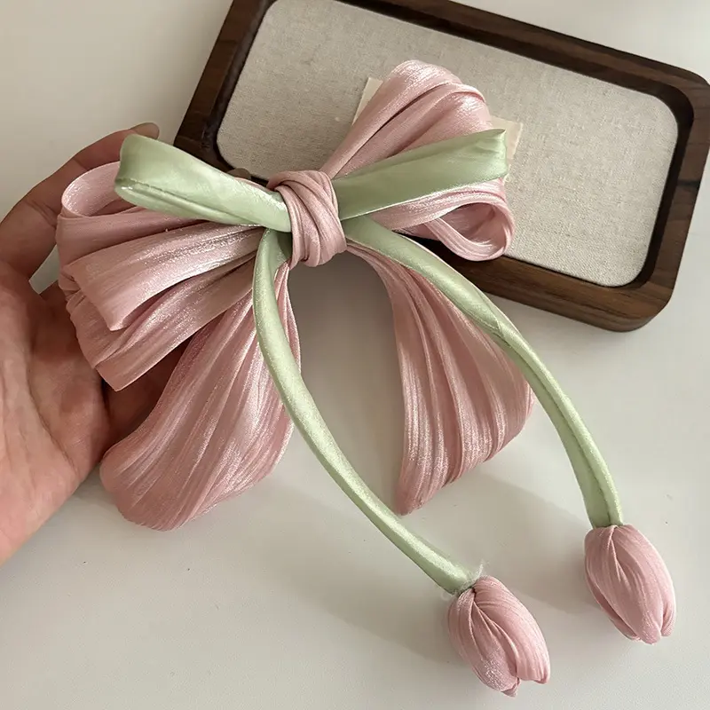 Fashion Sweet Tulip Ribbon Hair Ring For Women Girls Cute Elegant Bowknot Hair Clip Exquisite Tassels Hair Accessories Gifts