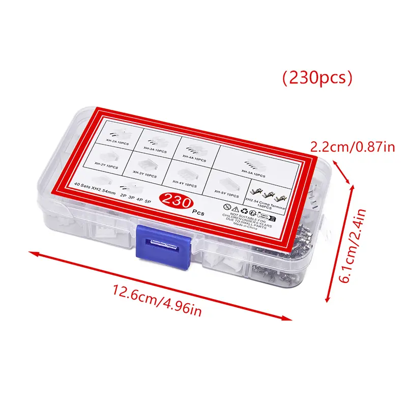 230Pcs XH2.54 PH2.0 2p 3p 4p 5 Pin 2.54mm 2.0mm Pitch Terminal Kit JST Connector Wire Connectors Adaptor Box Packing