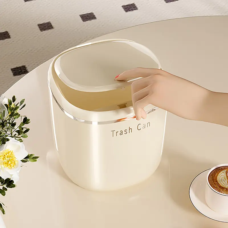 Mini Press Trash Can Desktop Garbage Basket Home Table Plastic Waste Bins Office Supplies Dustbins Sundries Box