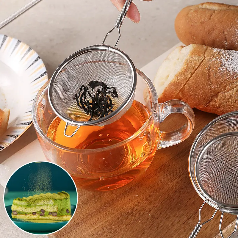 1Pcs Stainless Steel Wire Fine Mesh Flour Sifter Tea Food Strainer Flour Sifter Coffee Matcha Powder Filter Kitchen Tools