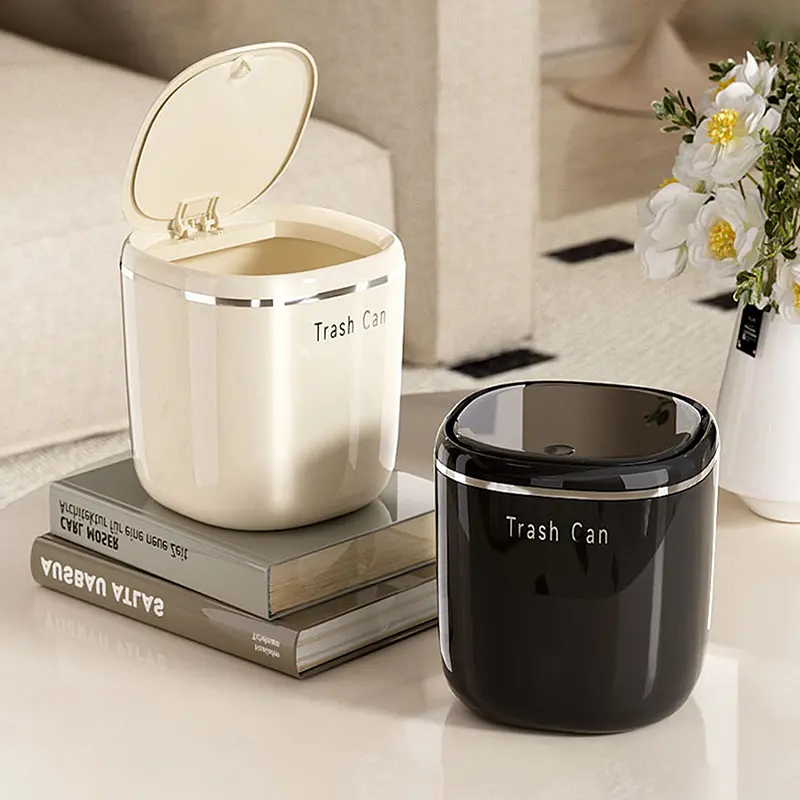 Mini Press Trash Can Desktop Garbage Basket Home Table Plastic Waste Bins Office Supplies Dustbins Sundries Box