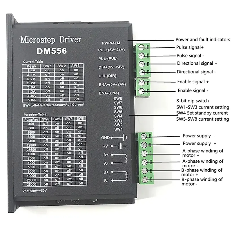 DM542/556/860 DSP Digital Stepper Motor Driver 2 Phase 20-50V DC 1-5.6A For 42 57 86 Stepper Motor Nema17/23 Stepper Motor
