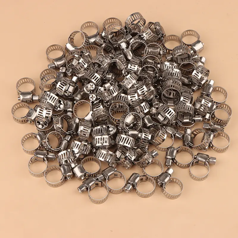 100pcs 304 Stainless Steel Mini Fuel Line Pipe Hose Clamp Clip For Air Hose Water Pipe Fuel Hose Silicone 6mm-44mm