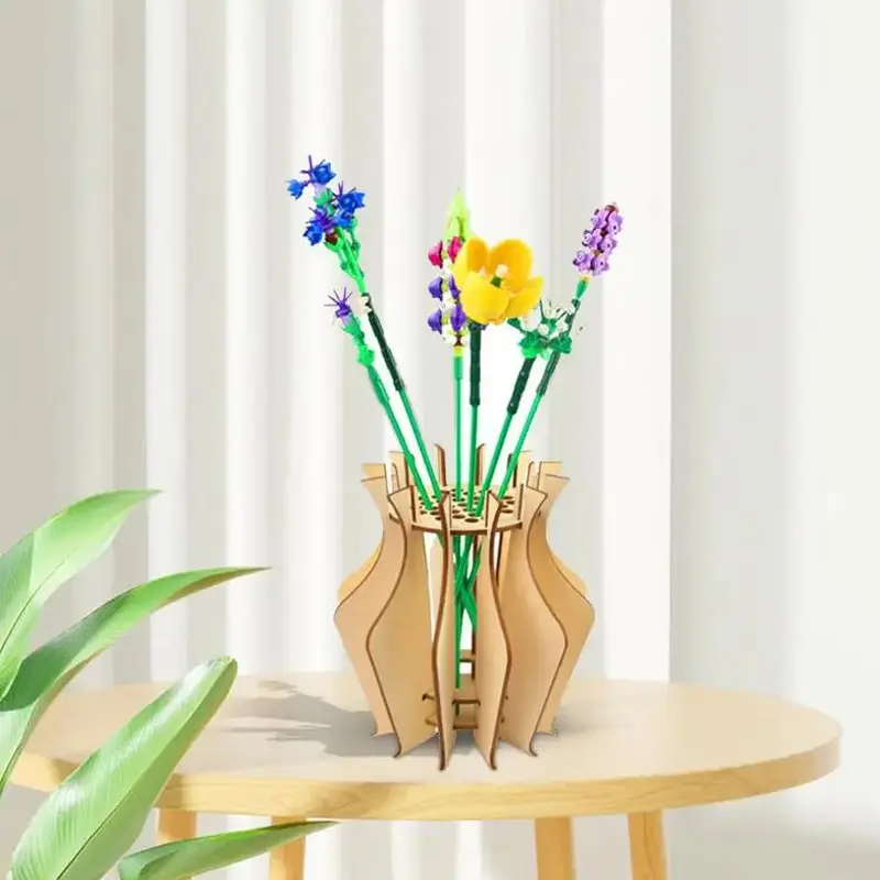 3D Wooden Puzzle Flower Vase Flower Vase Building Set Seamless Fit DIY Wood Craft Hobbies Kit For Coffee Shop Bedroom Decoration