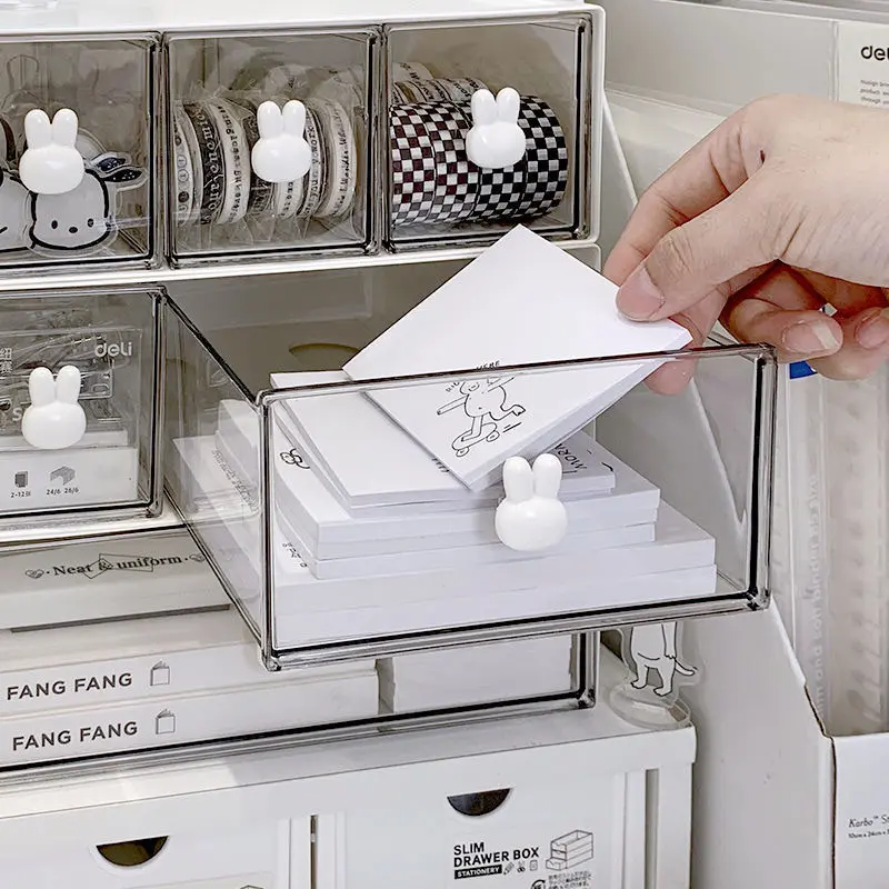 Rabbit Handle Combination Drawer Box Stationery Organizer Desktop Student Multi-Compartment Drawer Pencil Cabinet