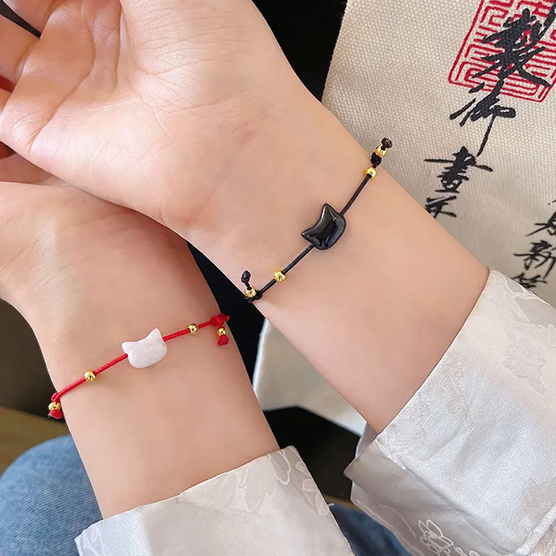 Cute Cat Bracelet Hand Woven Hand Rope Adjustable Charms Couple Bracelets Fashion Jewelry Accessories