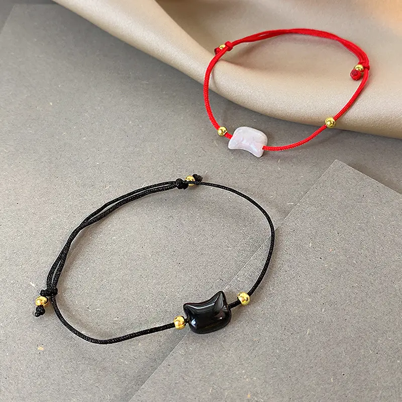 Cute Cat Bracelet Hand Woven Hand Rope Adjustable Charms Couple Bracelets Fashion Jewelry Accessories