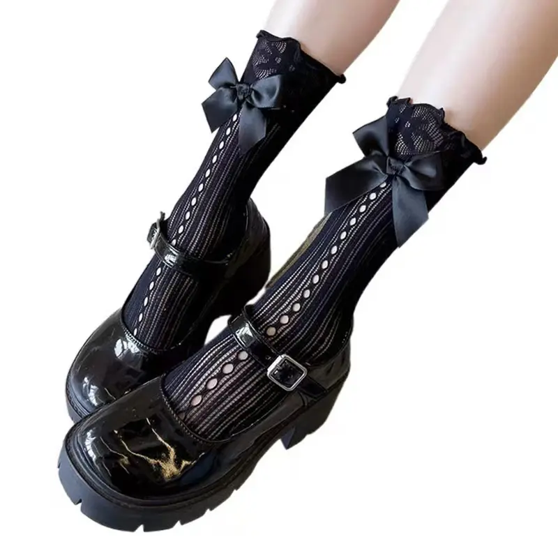 Women Lace Knee High Socks Cute Bow Lace Calf Socks Princess Girls Socks For Lolita Student Costumes Accessories