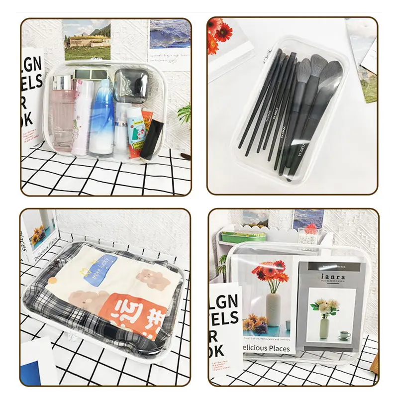 1/3pcs Zippered Hard Pouch Hard Clear Zipper Case Portable Travel Makeup Bag Double Zipper Hard Bag Toy Storage Home Organizer