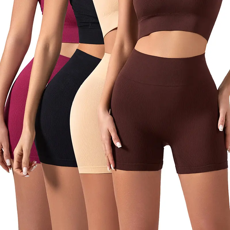 Seamless Knitted Sports Shorts Casual High Waist Push Up Cycling Shorts Fitness Running Tight Hip Lifting Yoga Shorts Sportswear