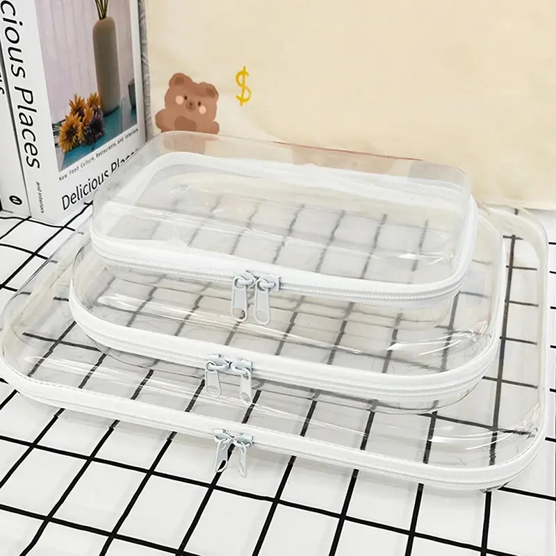 1/3pcs Zippered Hard Pouch Hard Clear Zipper Case Portable Travel Makeup Bag Double Zipper Hard Bag Toy Storage Home Organizer