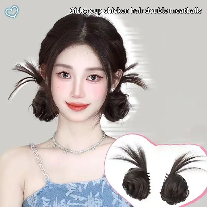 Synthetic Hair Bun Curly Wig Gripping Clip Meatball Head Elastic Ponytail Hair Extensions Scrunchy False Hair Pieces For Women