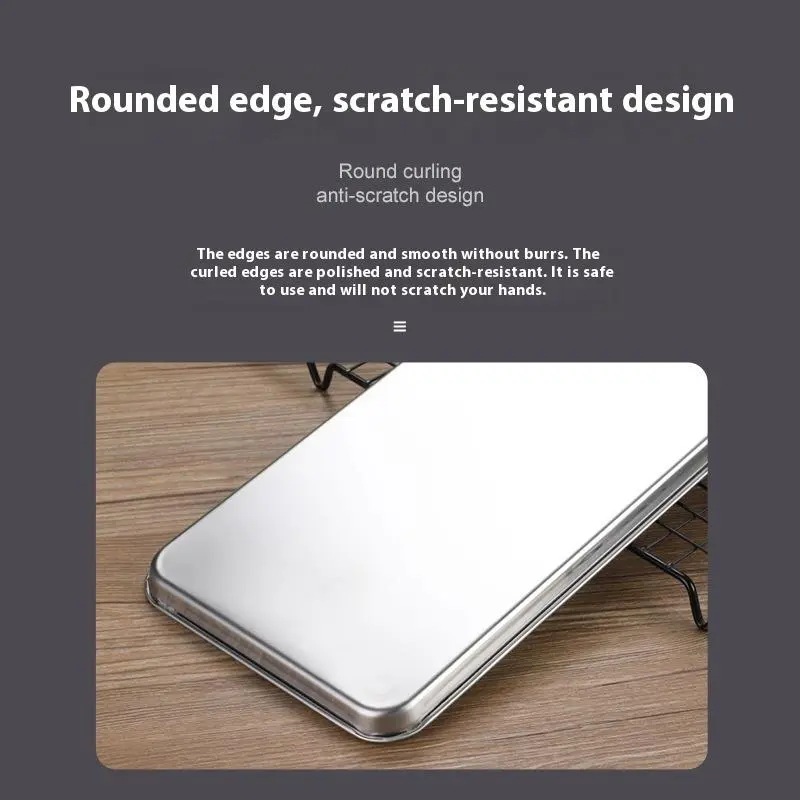 1Pc Household Stainless Steel Vermicelli Dish Thickened Rectangular Flat Bottom Liangpi Dish Barbecue Dish