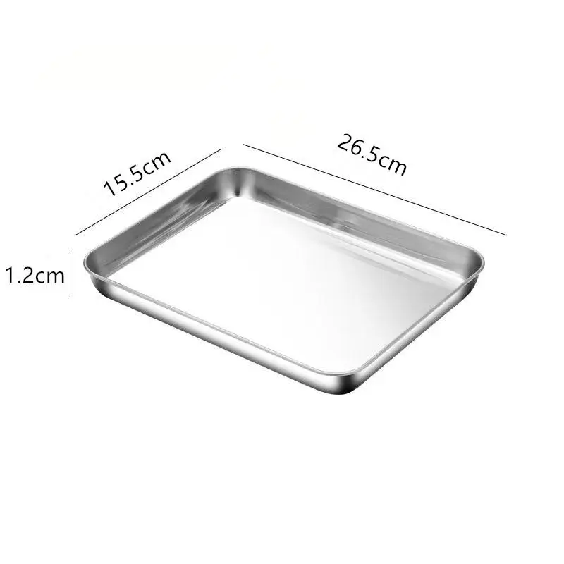 1Pc Household Stainless Steel Vermicelli Dish Thickened Rectangular Flat Bottom Liangpi Dish Barbecue Dish