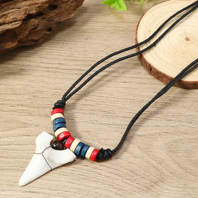 1PC Women's Men's Necklace Hawaii Jewelry Handmade Imitation Shark Teeth Pendant New Zealand Maori Tribal Bone Choker