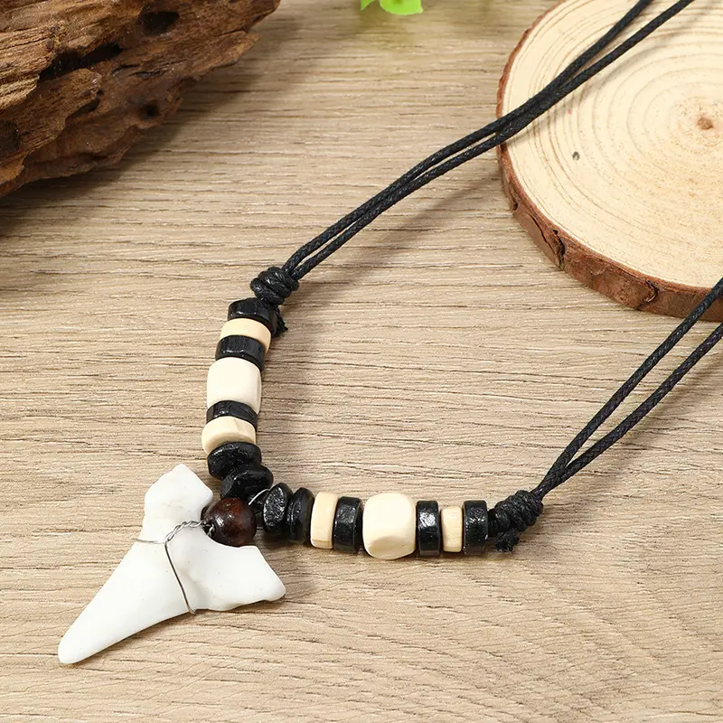 1PC Women's Men's Necklace Hawaii Jewelry Handmade Imitation Shark Teeth Pendant New Zealand Maori Tribal Bone Choker
