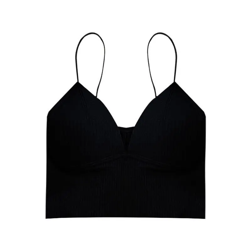 Women Camisole Slim Fit Sexy Stretch Push Up Bra With Chest Pads Cropped Navel Short Tube Top V-Neck Tops Sexy Babes Suspenders