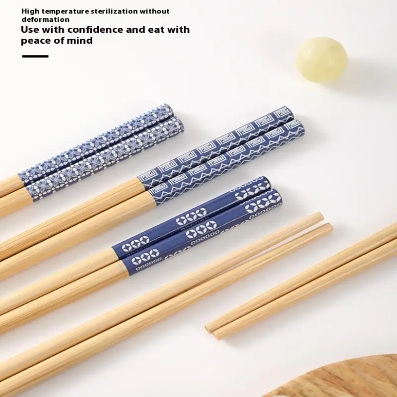 Reusable 5Pairs Tableware Handmade Bamboo Japanese Wood Chopsticks Sushi Food Cat Flower Multi Color Wooden Chop Sticks