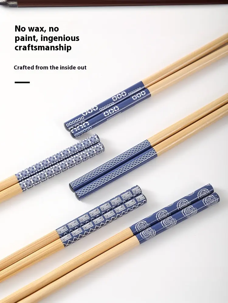 Reusable 5Pairs Tableware Handmade Bamboo Japanese Wood Chopsticks Sushi Food Cat Flower Multi Color Wooden Chop Sticks