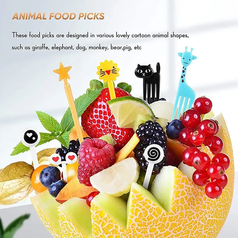 Mini Animal Fruit Forks - Food Grade Plastic Cartoon Kids Cake Toothpicks Bento Lunch Accessories Party Decoration Gift