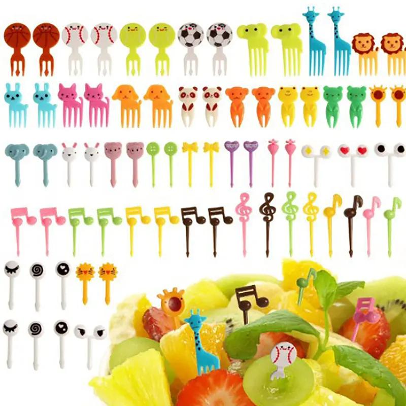 Mini Animal Fruit Forks - Food Grade Plastic Cartoon Kids Cake Toothpicks Bento Lunch Accessories Party Decoration Gift