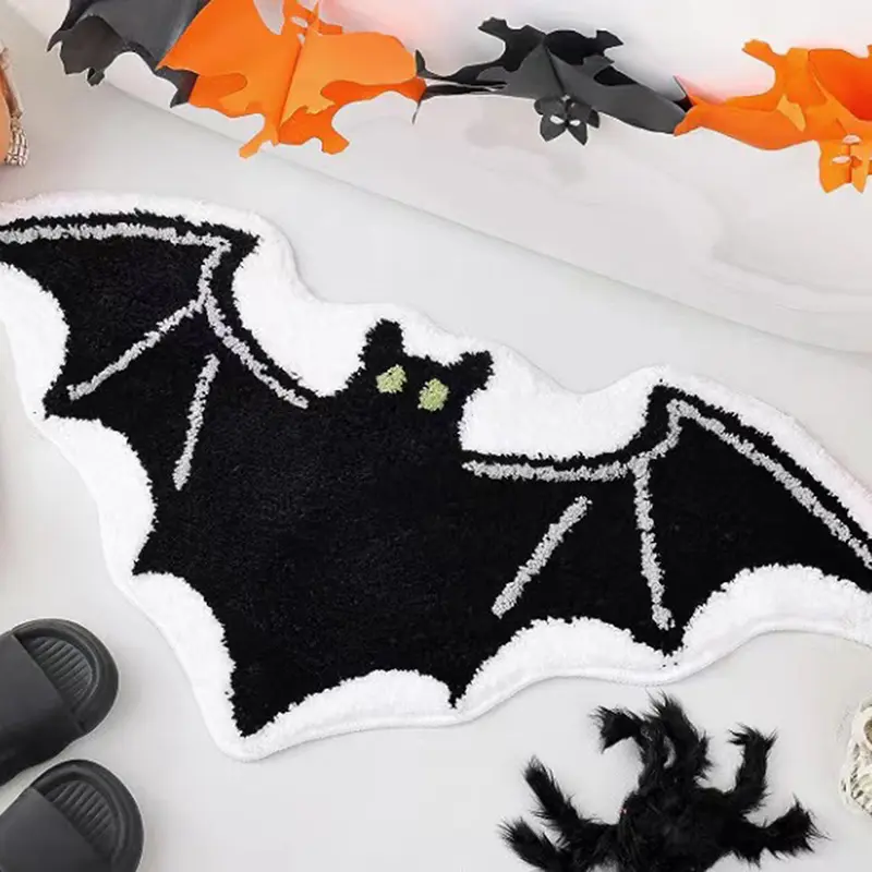 1PC Crystal Velvet Floor Mat Alien Halloween Floor Mat Horror Party Black Spider Web Entry Door Mat Entryway Decoration Foot Mat