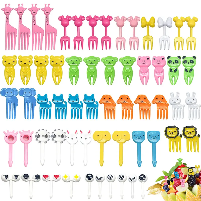 Mini Animal Fruit Forks - Food Grade Plastic Cartoon Kids Cake Toothpicks Bento Lunch Accessories Party Decoration Gift