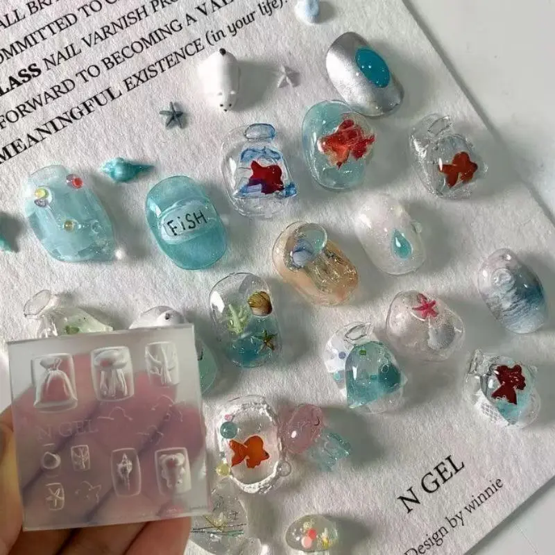 3D Silicone Nail Mold Starfish Shell Butterfly Flower Design DIY Nail Art Decoration Transparent Manicure Template
