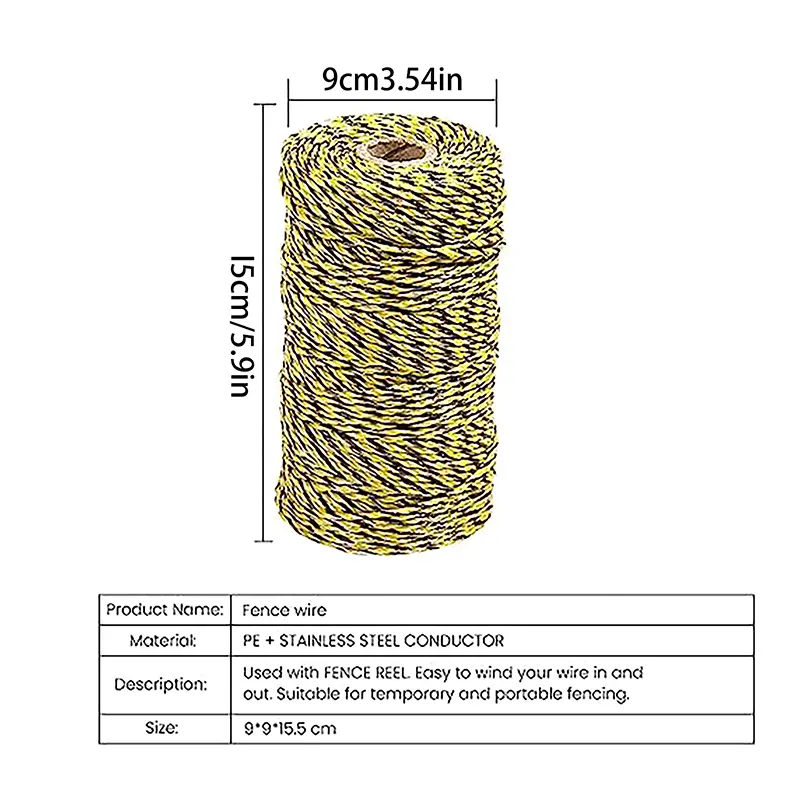 200M Roll Electric Fence Rope wire With Steel Rope For Horse Animal Fencing Ultra Low Resistance Wire