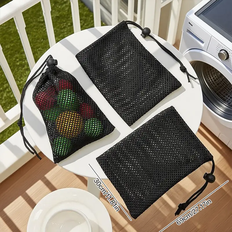 Black White Durable Mesh Drawstring Storage Bag Multi-Purpose Use For Home Travel Outdoor Activities Laundry Pouch & Pencil Case