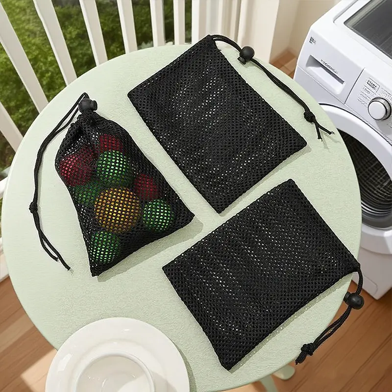 Black White Durable Mesh Drawstring Storage Bag Multi-Purpose Use For Home Travel Outdoor Activities Laundry Pouch & Pencil Case