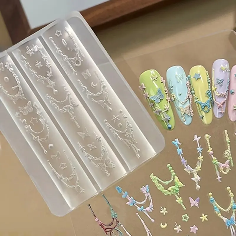 3D Silicone Mold For Nail Art Bowknot Bead Chain Ribbon Design DIY Decorations Charms Chain Ribbon Bowknot Bead Chain Ribbon