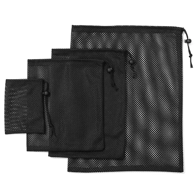 Black White Durable Mesh Drawstring Storage Bag Multi-Purpose Use For Home Travel Outdoor Activities Laundry Pouch & Pencil Case