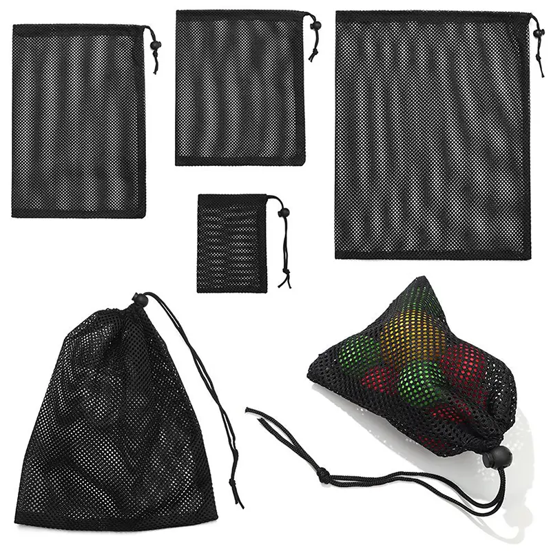 Black White Durable Mesh Drawstring Storage Bag Multi-Purpose Use For Home Travel Outdoor Activities Laundry Pouch & Pencil Case