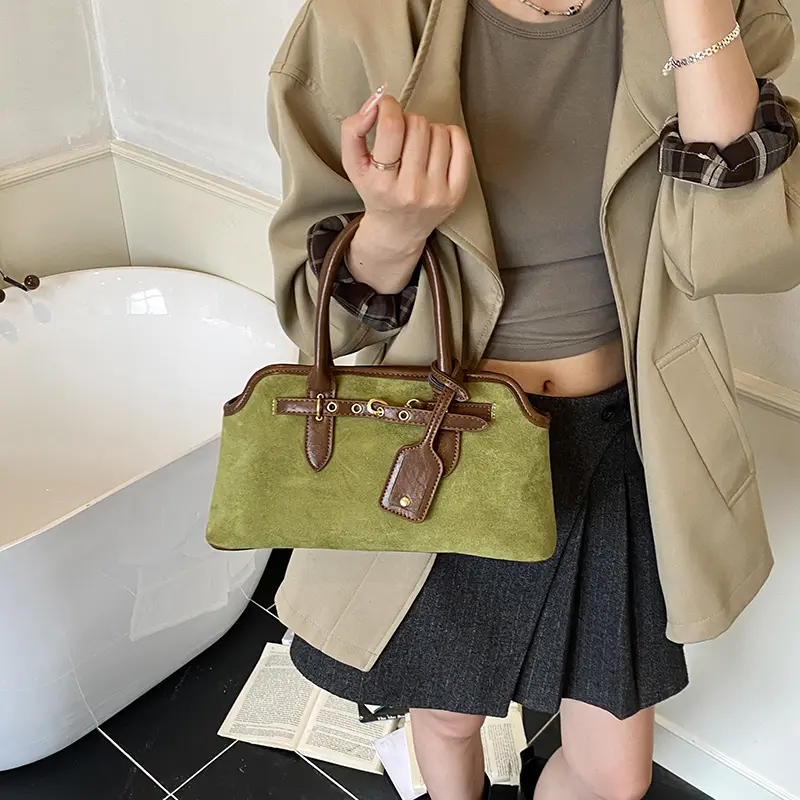 LEFTSIDE Women PU Suede Shoulder Bag 2025 Winter Retro Short Handle Tote Bag Luxury Designer New Trend Handbags and Purses