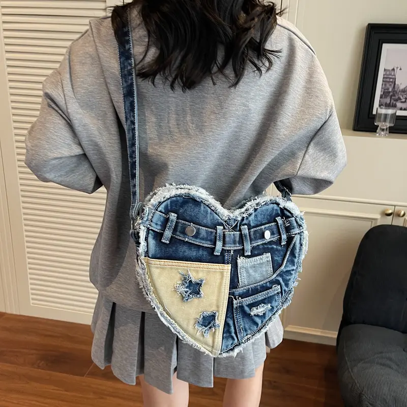 LEFTSIDE Small Denim heart-shaped Underarm Bags for Women 2025 Y2K Ladies Shoulder Bag Females Handbags and Purses Crossbody Bag