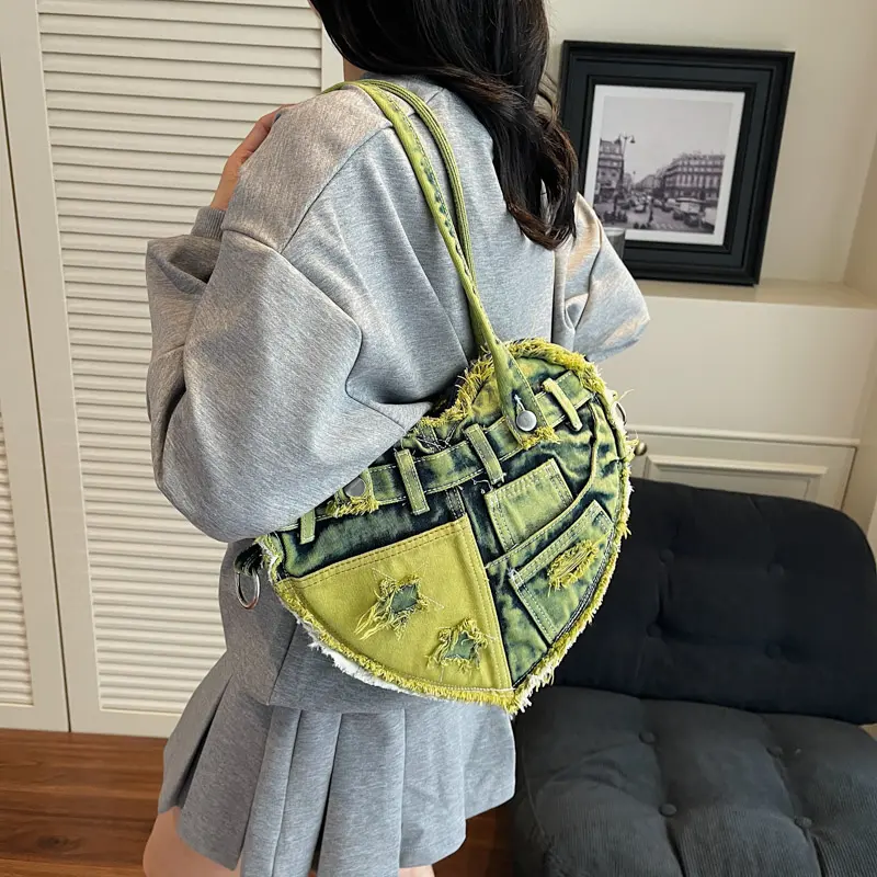 LEFTSIDE Small Denim heart-shaped Underarm Bags for Women 2025 Y2K Ladies Shoulder Bag Females Handbags and Purses Crossbody Bag