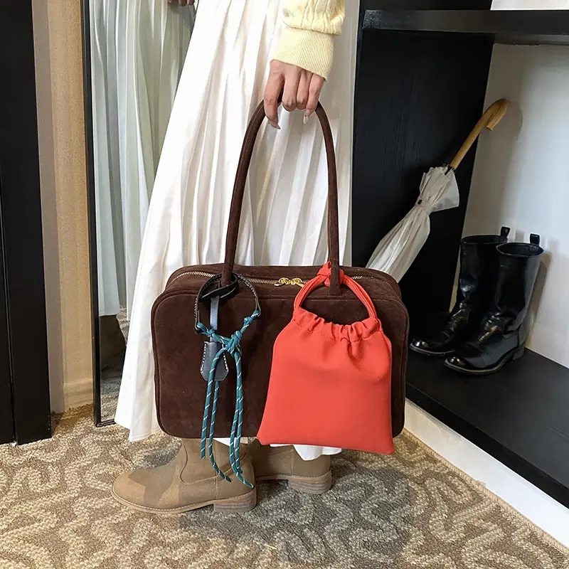 LEFTSIDE NUBUCK Shoulder Bags Lady Tote Bag for Women 2025 Winter New Trend Y2K Korean Fashion Design Handbags and Purses